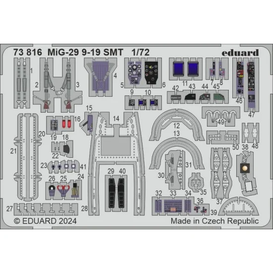 Eduard 73816 1/72 Mikoyan MiG-29 9-19 Smt Colour Photo-Etched Accessories for Great Wall Hobby