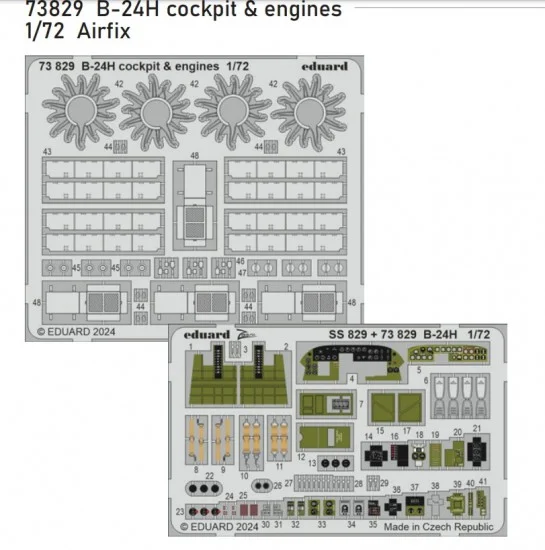 Eduard 73829 1/72 B-24H Liberator Cockpit and Engines PE Sheet for Airfix kits