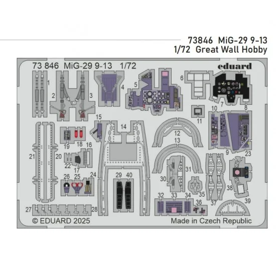 Eduard 73846 1/72 Mikoyan MiG-29 9-13 PE parts for Great Wall Hobby kits