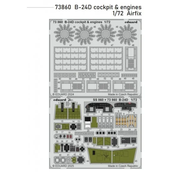 Eduard 73860 1/72 B-24D Cockpit and Engines Photo-etched set for Airfix kits
