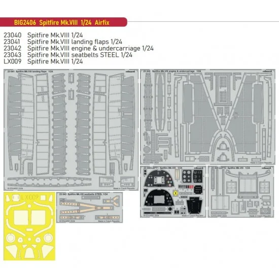 Eduard BIG2406 1/24 Spitfire Mk.VIII Super Detail Set (PE) for Airfix kits - Model Planes