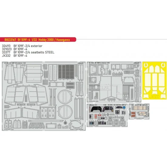 Eduard BIG33167 1/32 Messerschmitt Bf 109F-4 Super Detail Set for Hobby 2000/Hasegawa kits
