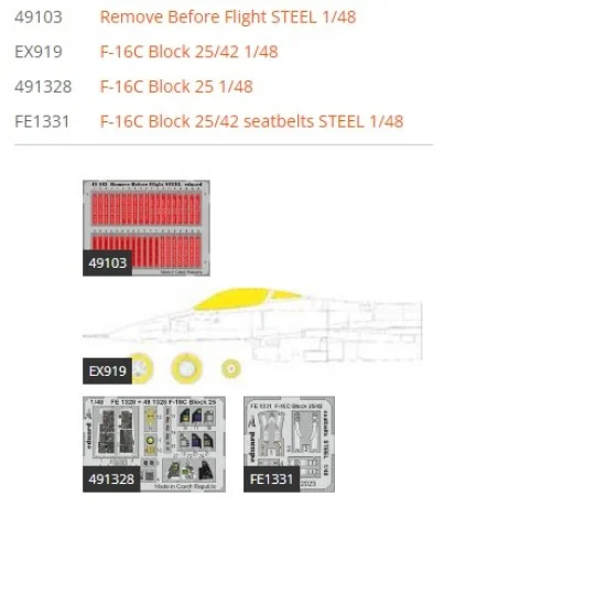 Eduard BIG49364 1/48 F-16C Fighting Falcon Block 25 Super Detail Set for Kinetic kits