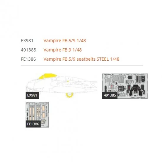 Eduard BIG49395 1/48 de Havilland Vampire Fb.9 Super Detail Set for Airfix kits - Model Planes