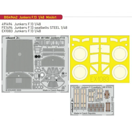Eduard BIG49442 1/48 Junkers F.13 PE Super Detail Set for MiniArt kits - Model Planes