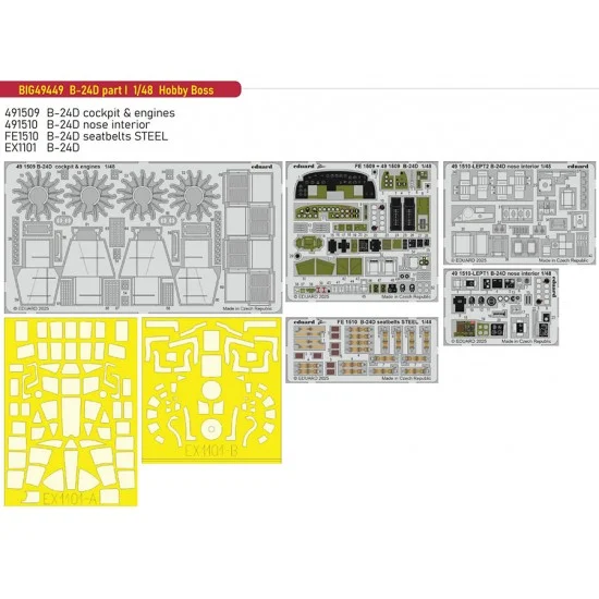 Eduard BIG49449 1/48 B-24D Liberator Part I PE Super Detail Set for Hobby Boss kits
