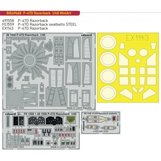 Eduard BIG49468 1/48 P-47D Thunderbolt Razorback Photo-etched Super Detail Set for MiniArt kits