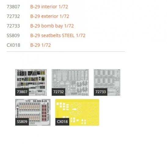 Eduard BIG72177 1/72 Boeing B-29 Superfortress Super Detail Set for Hobby 2000 / Academy kits