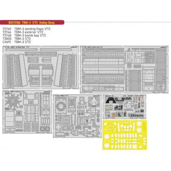 Eduard BIG72186 1/72 TBM-3 Super Detail Set (PE) for Hobby Boss kits