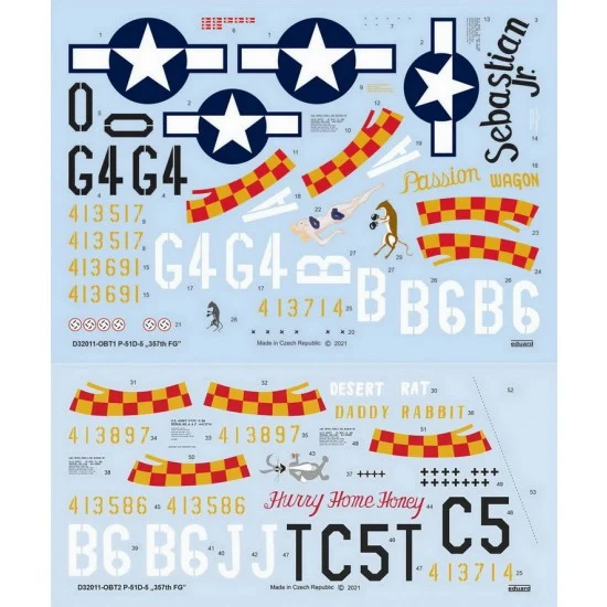 Eduard D32011 1/32 P-51D-5 Mustang "357th FG" Decals for Tamiya/Revell kits