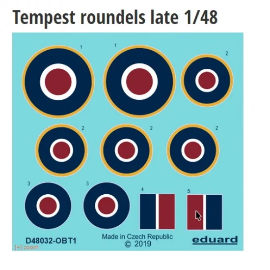 Eduard D48032 1/48 Tempest Roundels Late Decals for Eduard kits - Model Planes