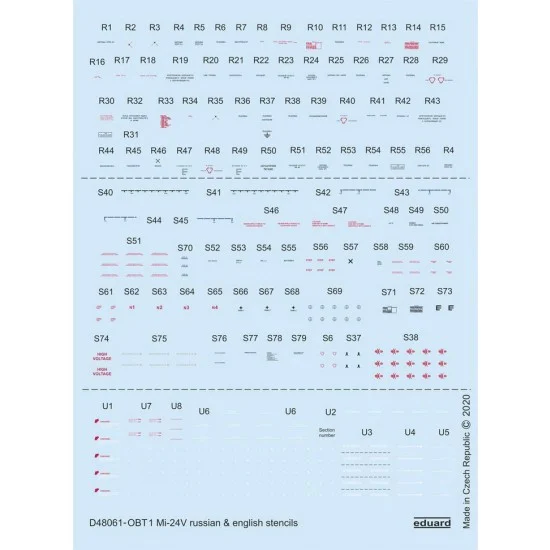 Eduard D48061 1/48 Mil Mi-24V Stencils Russian & British Decals for Zvezda kits