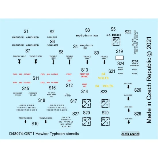 Eduard D48074 1/48 Hawker Typhoon Stencils Decals for Hasegawa kits - Model Planes