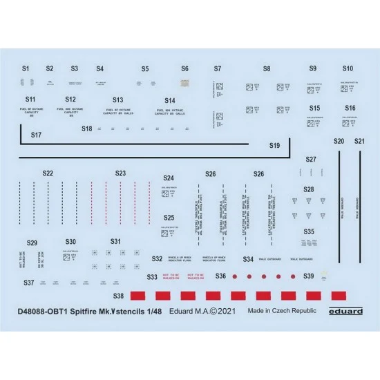 Eduard D48088 1/48 Supermarine Spitfire Mk.V Stencils Decals for Eduard kits - Model Planes