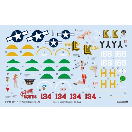Eduard D48103 1/48 Lockheed P-38J Lightning Pacific Decals for Tamiya kits