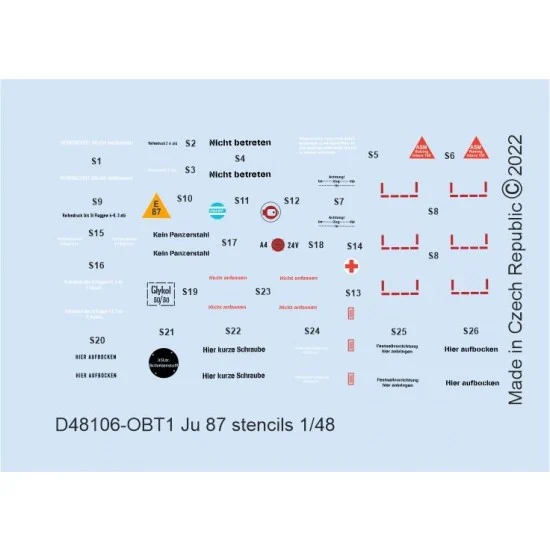 Eduard D48106 1/48 Junkers Ju 87 Stencils Decals for Hasegawa/Airfix/Italeri kits - Model Planes
