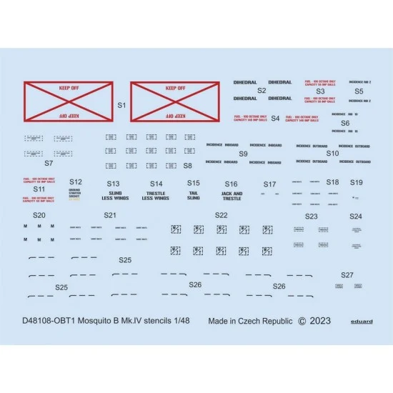 Eduard D48108 1/48 de Havilland Mosquito B Mk.IV Stencils Decals for Tamiya/Revell kits - Model Planes