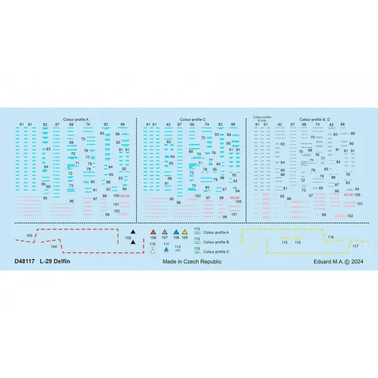 Eduard D48117 1/48 Aero L-29 Delfin Stencils Decal for Eduard/AMK kits