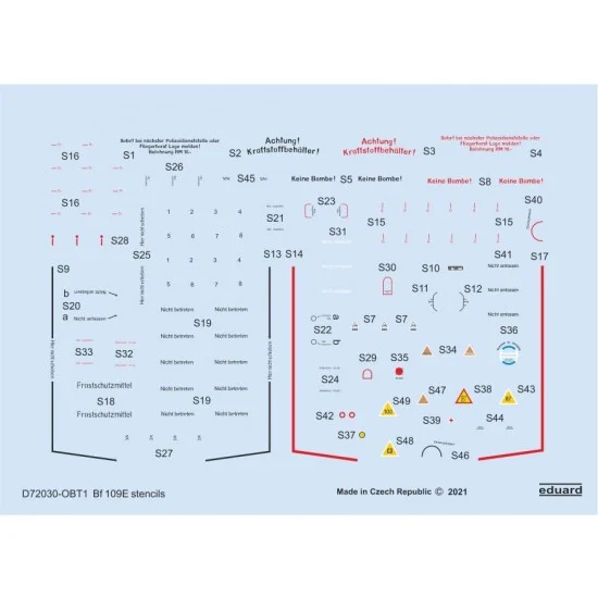 Eduard D72030 1/72 Messerschmitt Bf 109E Stencils Decals for Special Hobby/Tamiya/Airfix kits - Model Planes