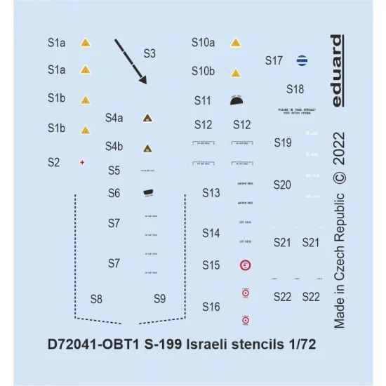 Eduard D72041 1/72 Avia S-199 Israeli Stencils Decals for Eduard kits