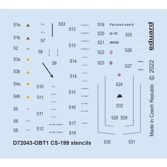 Eduard D72043 1/72 Avia CS-199 Stencils Decals for Eduard kits