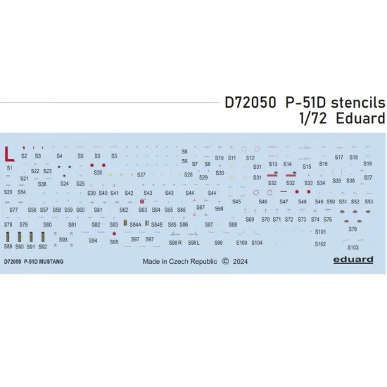 Eduard D72050 1/72 P-51D Mustang Stencils Decal for Eduard kits