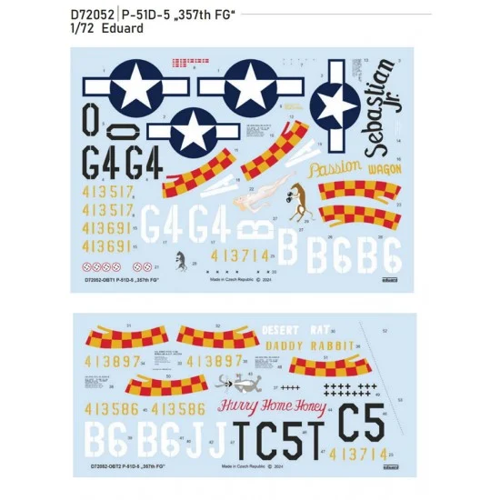 Eduard D72052 1/72 P-51D-5 Mustang 357th FG Decal for Eduard kits