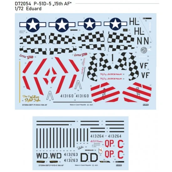 Eduard D72054 1/72 P-51D-5 Mustang '15th AF' Decal for Eduard kits