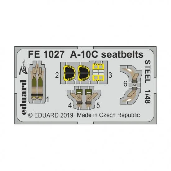 Eduard FE1027 1/48 Fairchild Republic A-10C Thunderbolt II Seatbelts Detail Set for Italeri kits
