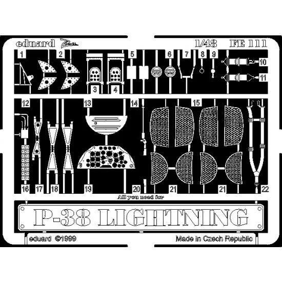 Eduard FE111 Photoetch for 1/48 Lockheed P-38 Lightning for Academy kit