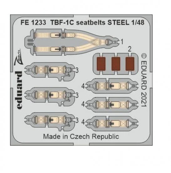 Eduard FE1233 1/48 Grumman TBF-1C Avenger Seatbelts Detail set for Academy kits