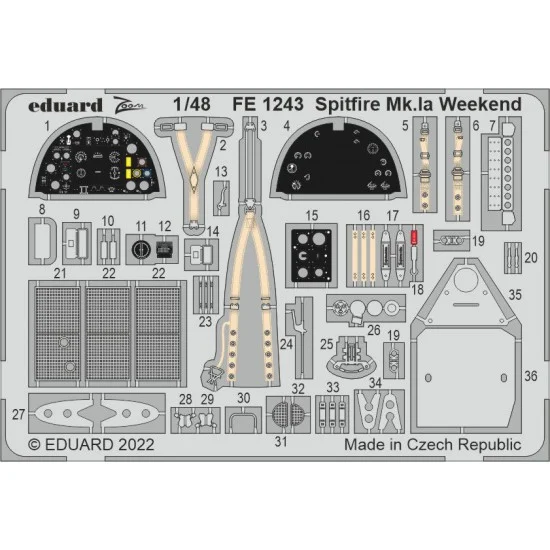Eduard FE1243 1/48 Supermarine Spitfire Mk.Ia Weekend Detail set for Eduard kits - Model Planes