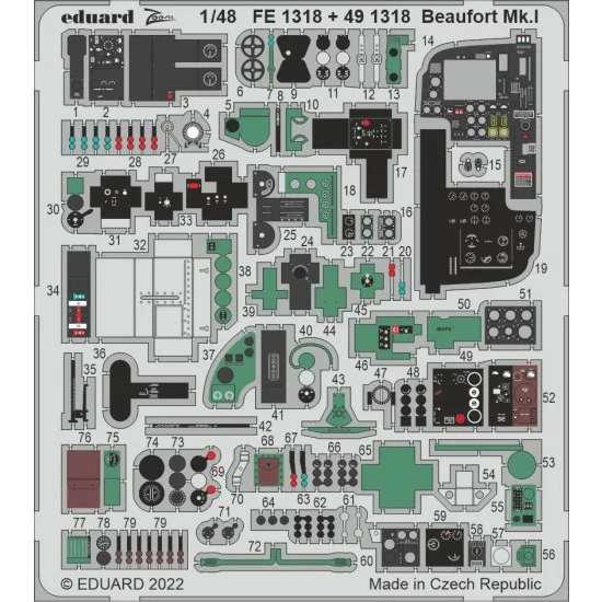 Eduard FE1318 1/48 Bristol Beaufort Mk.I Detail set for ICM kits - Model Planes