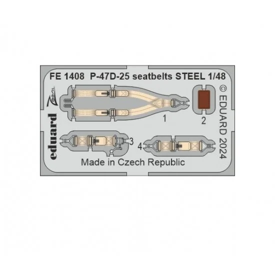 Eduard FE1408 1/48 Republic P-47D-25 Thunderbolt Seatbelts Colour Photo-Etched Accessories for MiniArt
