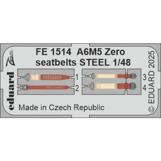 Eduard FE1514 1/48 Mitsubishi A6M5 Zero Seatbelts Colour PE parts for Fine Molds kits - Model Planes