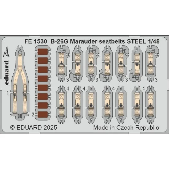 Eduard FE1530 1/48 B-26G Marauder Seatbelts Detail Parts for ICM kits