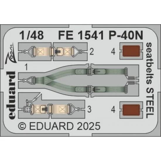 Eduard FE1541 1/48 Curtiss P-40N Seatbelts for Eduard kits