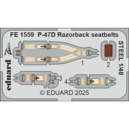 Eduard FE1559 1/48 P-47D Razorback Seatbelts Detail set for MiniArt kits