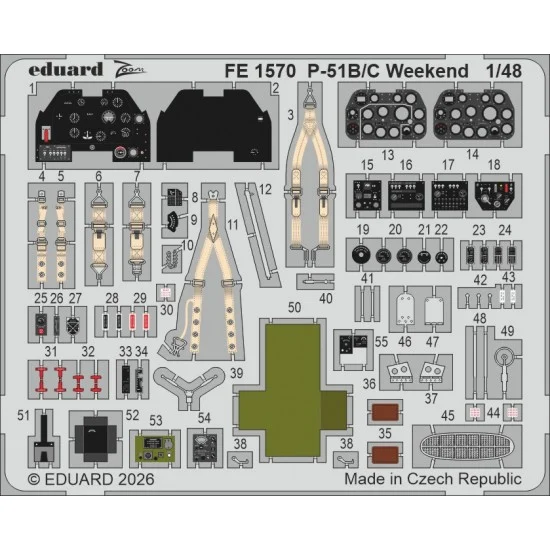 Eduard FE1570 1/48 P-51B/C Mustang Weekend Detail Set for Eduard kits