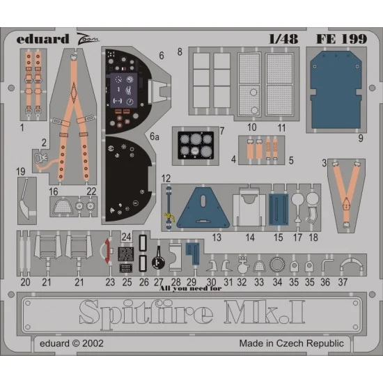 Eduard FE199 Colour Photoetch for 1/48 Supermarine Spitfire Mk.I for Tamiya kit - Model Planes