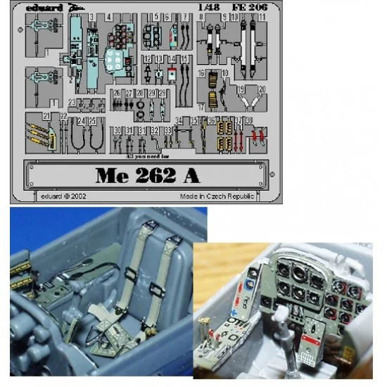 Eduard FE206 Colour Photoetch for 1/48 Messerschmitt Me 262A Schwalbe for Tamiya kit - Model Planes