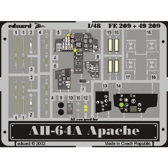 Eduard FE209 Colour Photoetch for 1/48 AH-64A Apache Helicopter for Hasegawa kit
