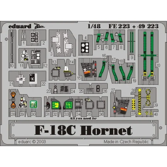 Eduard FE223 Colour Photoetch for 1/48 McDonnell Douglas F-18C Hornet for Hasegawa kit