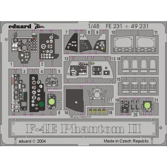 Eduard FE231 Colour Photoetch for 1/48 McDonnell Douglas F-4E Phantom II for Hasegawa kit