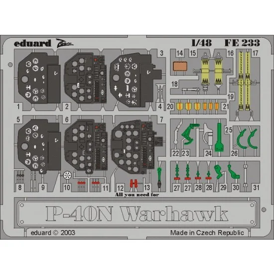 Eduard FE233 1/48 Curtiss P-40N Warhawk Colour Photoetch Detail Set Vol.2 for Eduard kit