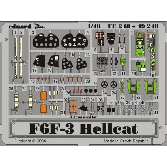 Eduard FE248 Colour Photoetch for 1/48 Grumman F6F-3 Hellcat for Hasegawa kit