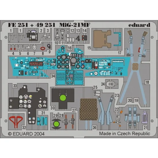Eduard FE251 1/48 Mikoyan-Gurevich Mig-21MF Colour Photoetch Set Vol.2 for Academy kit