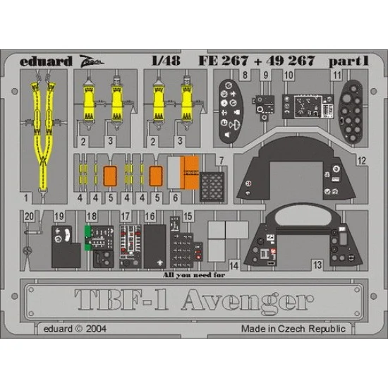 Eduard FE267 1/48 Grumman TBF-1 Avenger Colour Photoetch Set Vol.2 for Accurate Miniatures