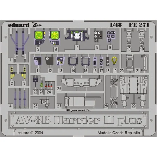 Eduard FE271 1/48 AV-8B Harrier II Plus Colour Photoetch Detail Set Vol.2 for Hasegawa kit
