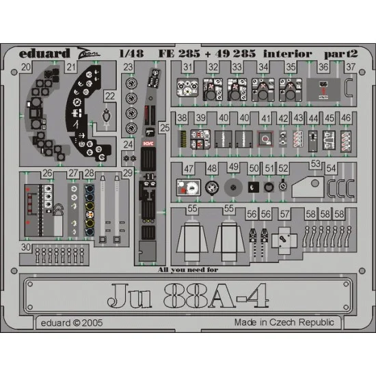 Eduard FE285 Colour Photoetch for 1/48 Junkers Ju 88A-4 Interior for Dragon kit